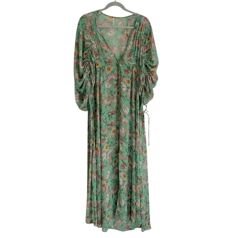 Free People Small Green Floral Boho Maxi Dress
